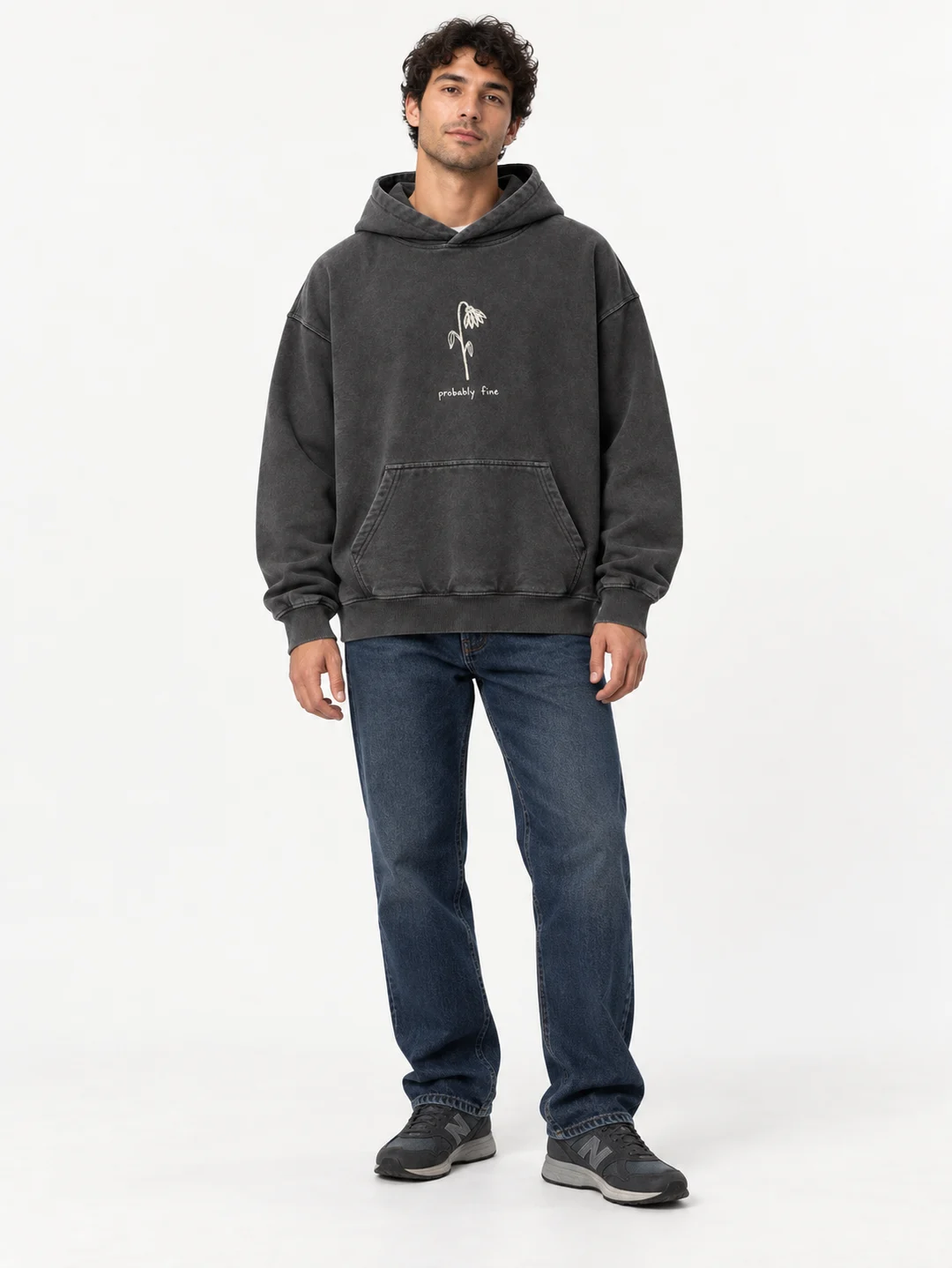 Model wearing the Probably Fine hoodie